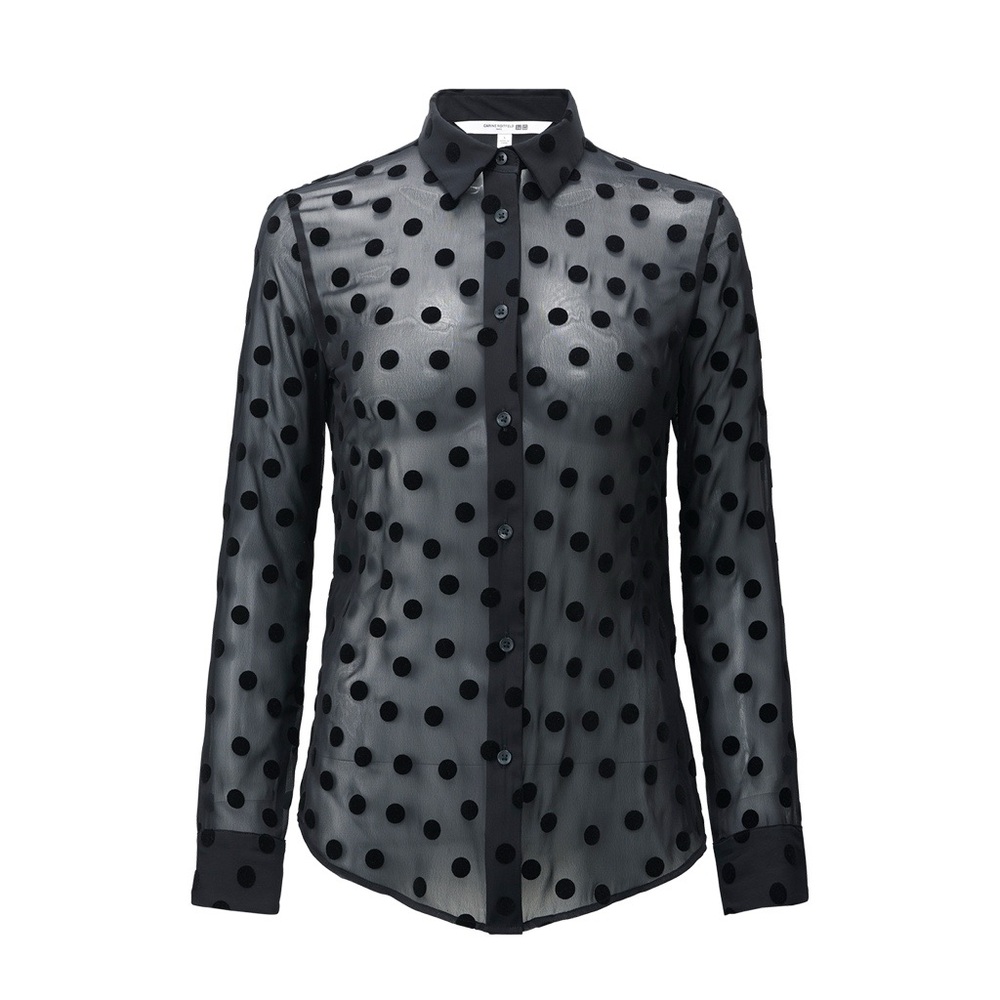 Carine Roitfeld x Uniqlo Sheer Velvet Polka Dot Blouse